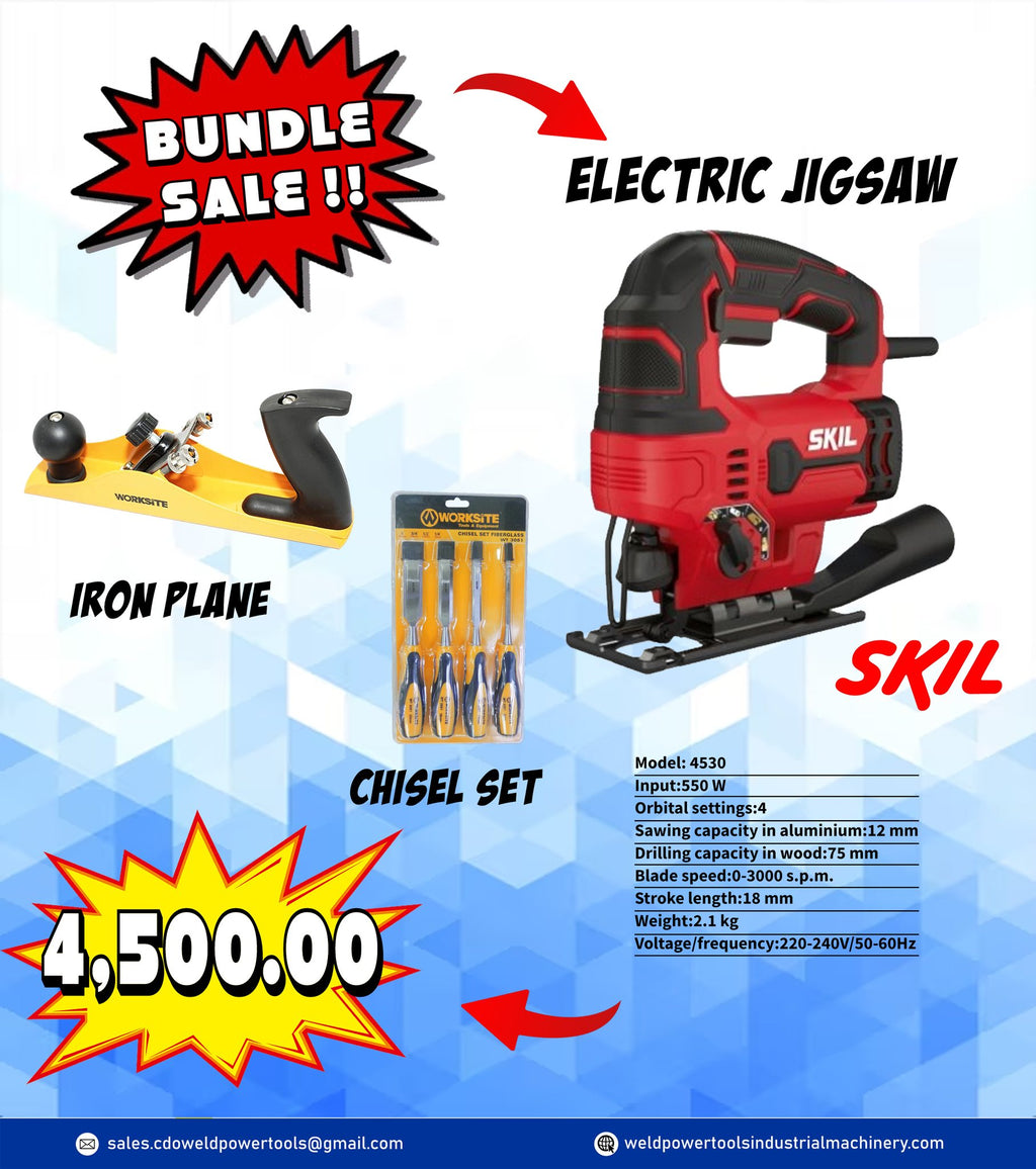 Skil Electric Jigsaw Bundle with Manual Planer and Chisel Set