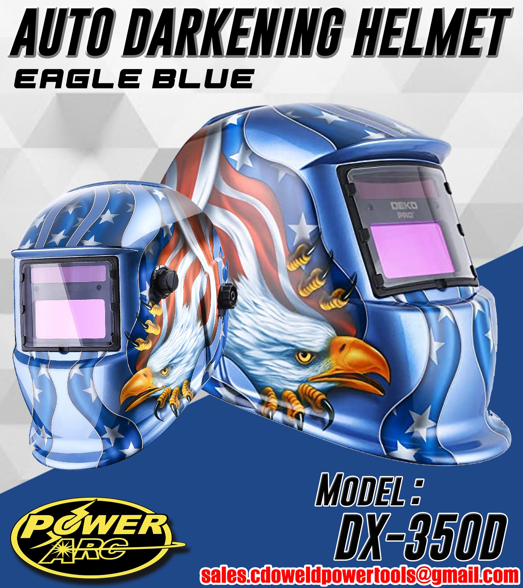 Auto Darkening, Solar Power Welding Helmet Blue Eagle Mask MZ227 – DEKO  Tools